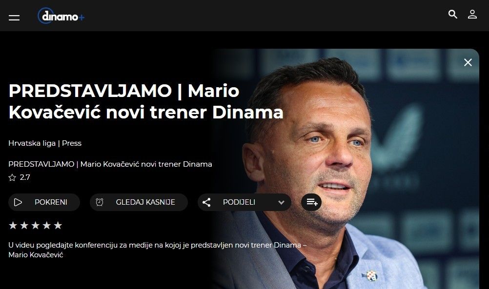 Prikaz sučelja Dinamo+ aplikacije